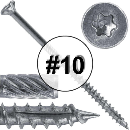 #10 Silver Star Stainless Steel Wood Screw Torx/Star Drive Head - 300 Series Stainless Steel Torx/Star Drive Wood Screws