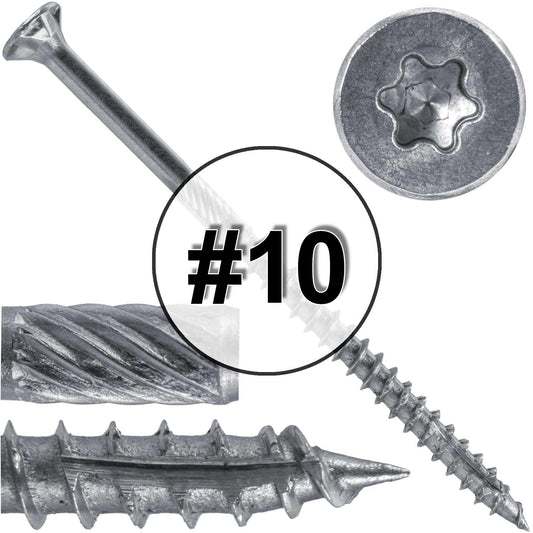 #10 Silver Star Stainless Steel Wood Screw Torx/Star Drive Head - 300 Series Stainless Steel Torx/Star Drive Wood Screws