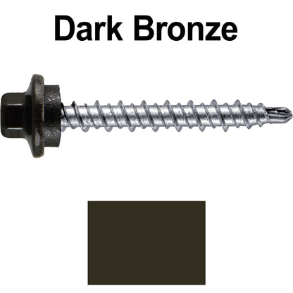 #10 x 1-1/2" Stainless Steel Mini Driller Sheet Metal Roofing Screw - Hex Washer Cap - Self starting metal to wood siding screws - EPDM washer. Colored head.