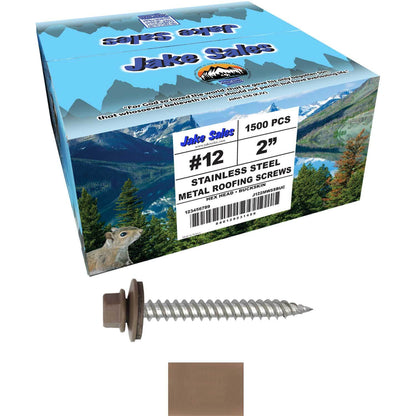 12 x 2"  Stainless Steel Metal Roofing Screw - Hex ReGrip Washer Head - Self starting/self tapping - EPDM washer. Colored head.