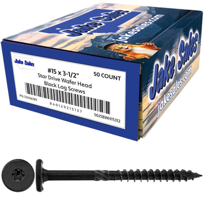 #15 Black Wafer Head Structural Lag Screws. Used for Log Construction, Timber Framing, Laminated Beams and Pole Barns Among Other Uses. T-30 Torx/Star Drive