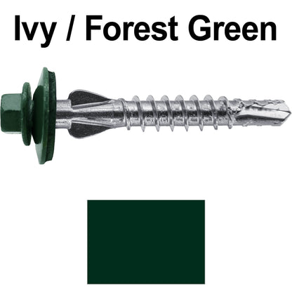 12 X 1-1/2" PFP STAINLESS STEEL Fastener - 1/4" Washer Hex Head - #3 Drill Point Tip -  For Polycarbonite, Fiberglass and PVC sheeting. Colored head.
