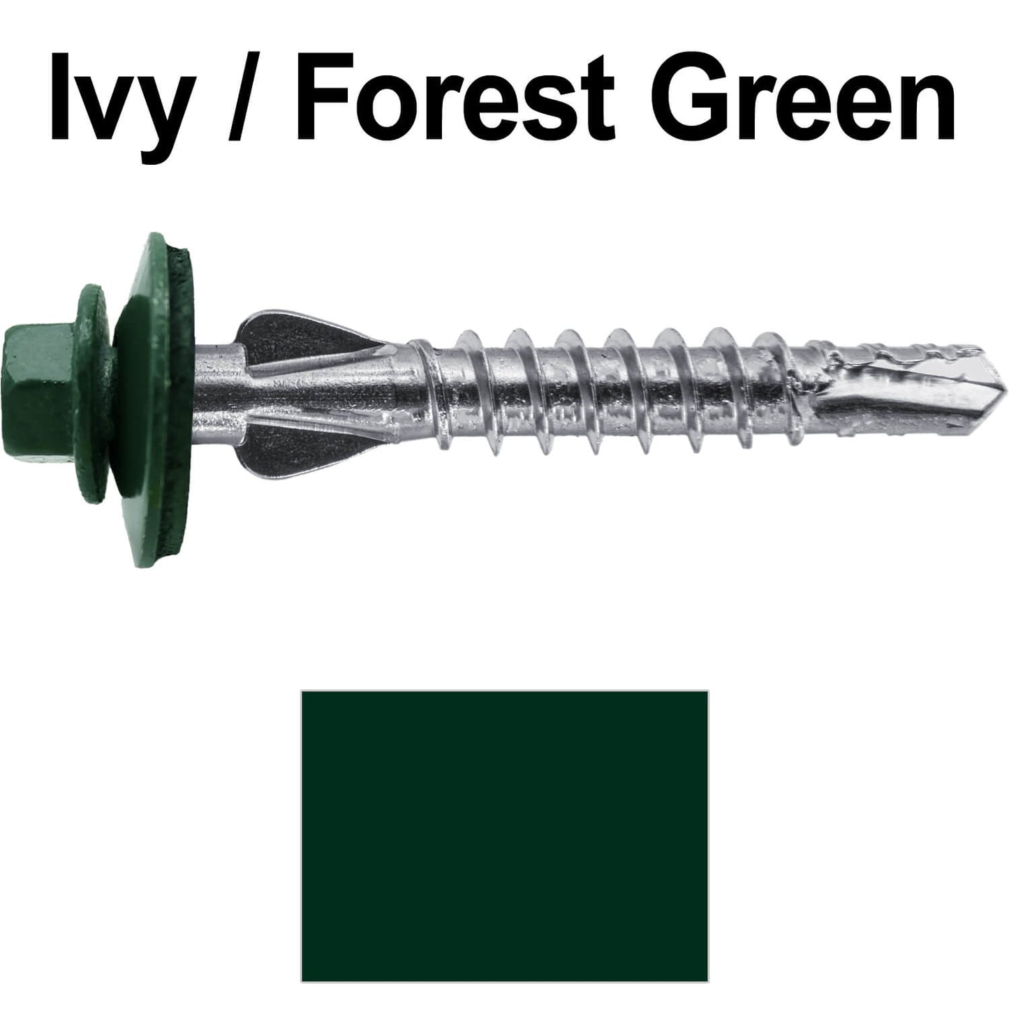 12 X 1-1/2" PFP STAINLESS STEEL Fastener - 1/4" Washer Hex Head - #3 Drill Point Tip -  For Polycarbonite, Fiberglass and PVC sheeting. Colored head.