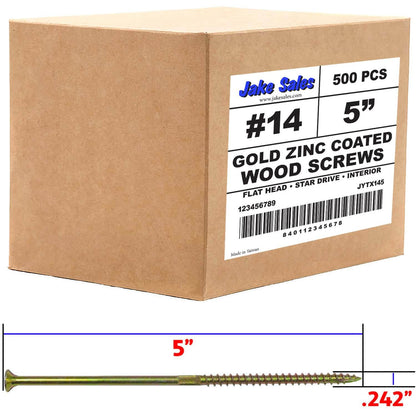#14 x 5" Gold Star Wood Screw, T-30 Torx Drive, Flat Head - (OVERSTOCK)
