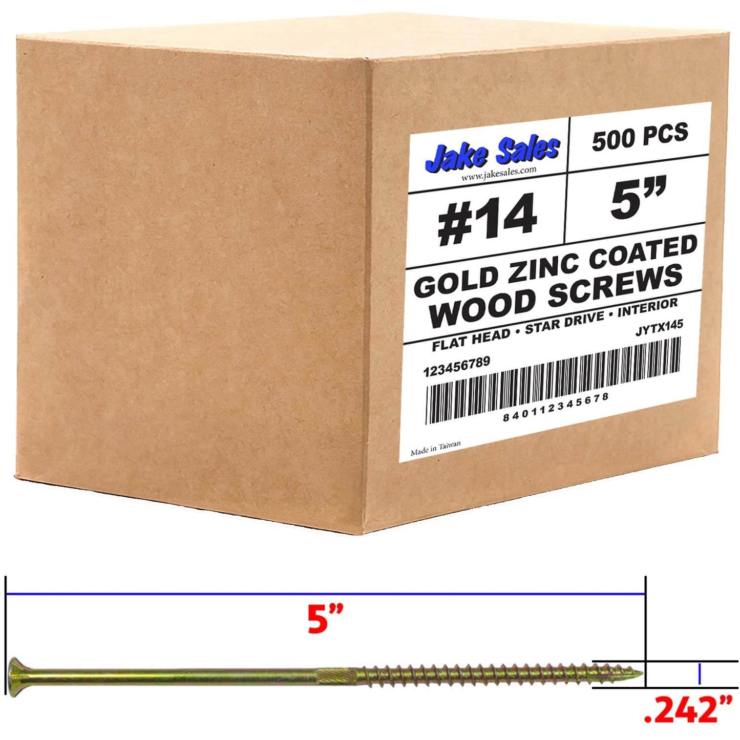 #14 Gold Star/Torx Drive Zinc Coated T-30 Flat Head Wood Screws