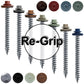 #12 x 2-1/2" RE-GRIP METAL ROOFING SCREWS - Hex Washer Head - Self starting/self tapping - EPDM washer. Colored head.