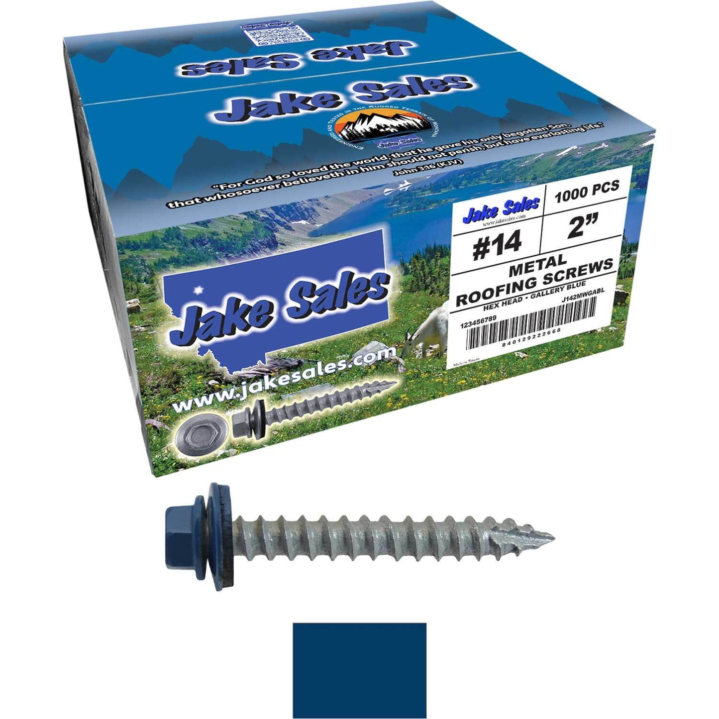 #14 x 2" Metal ROOFING SCREWS - Hex Washer Head - Self starting/self tapping - EPDM washer. Colored head.