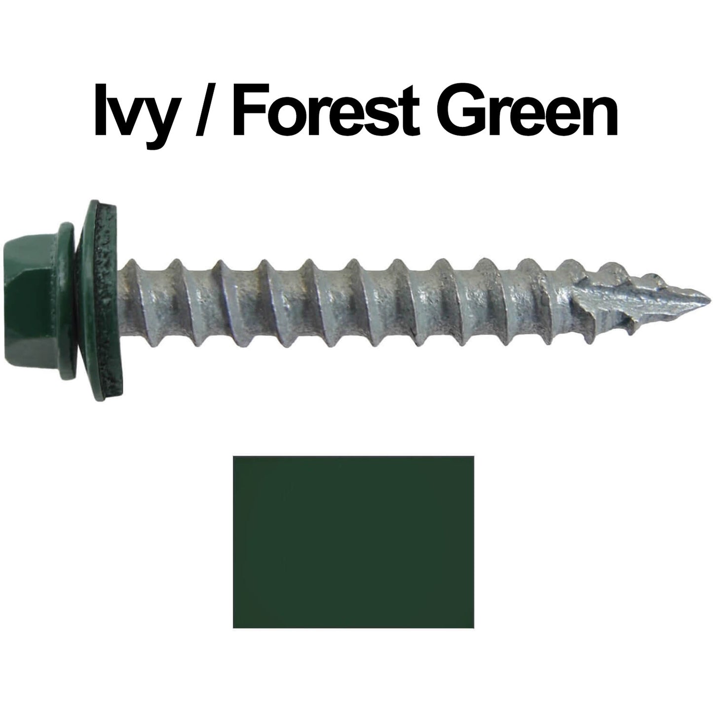 #14 x 1-1/2" Metal ROOFING SCREWS - Hex Washer Head - Self starting/self tapping - EPDM washer. Colored head.