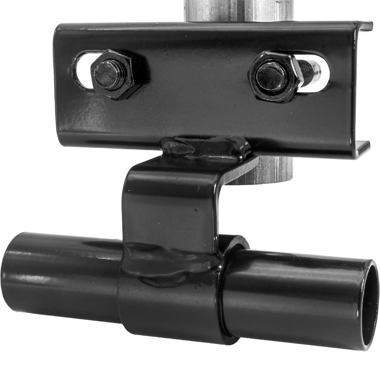 BLACK 1-5/8" Track Rail to 1-5/8" and 1-7/8" Fence Post Rolling Gate Track Bracket - PRESSED STEEL - POWDER COATED