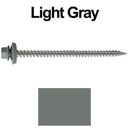 #9 x 3" Stainless Steel Metal Roofing Screws - Hex Washer Head - Self starting/self tapping - EPDM washer. Colored head.