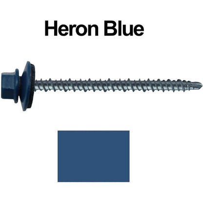 #10 x 3" Mini Driller Sheet Metal Roofing Screw - Hex Washer Head -  Self starting metal to wood siding screws. EPDM washer. Colored head.
