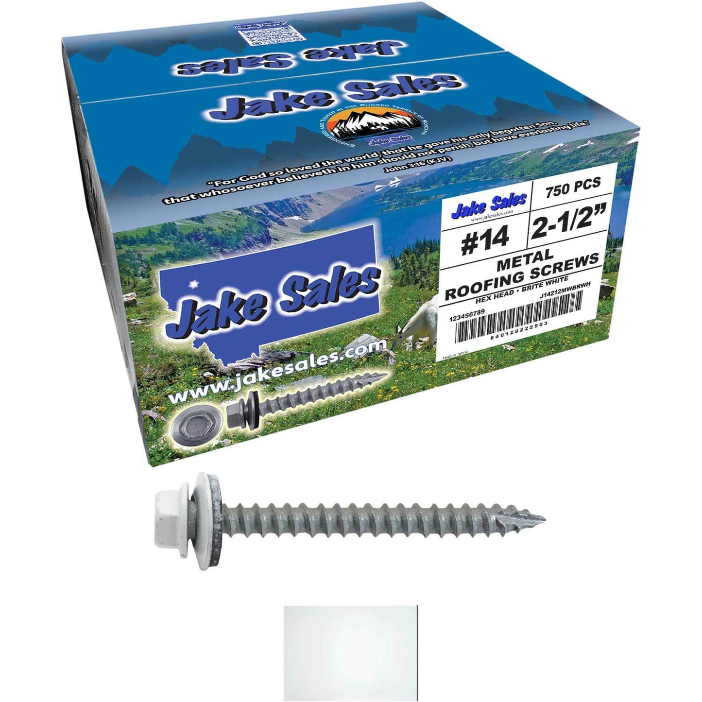 #14  x 2-1/2" Metal ROOFING SCREWS - Hex Washer Head - Self starting/self tapping - EPDM washer. Colored head.