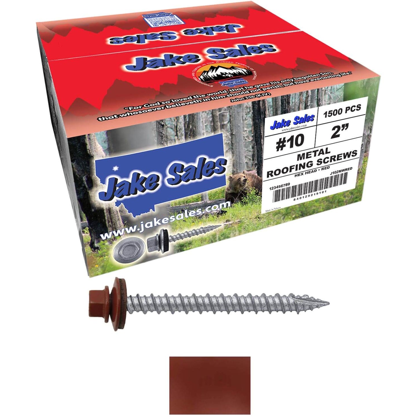#10 x 2" Metal ROOFING SCREWS - Hex Washer Head - Self starting/self tapping - EPDM washer. Colored head.