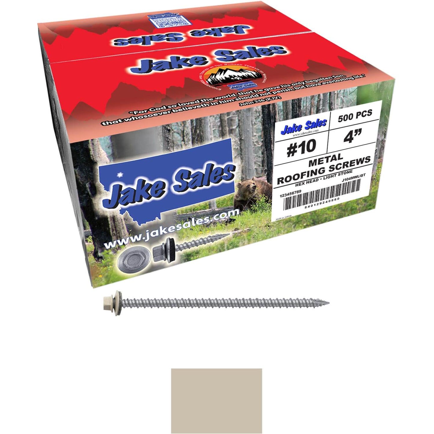 #10 x 4" Metal ROOFING SCREWS - Hex Washer Head - Self starting/self tapping - EPDM washer. Colored head.