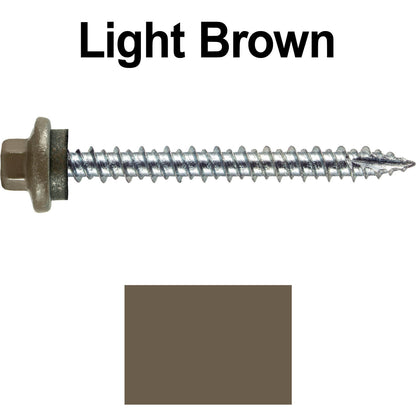 10 x 2” - STAINLESS HEX / ZINC Sheet Metal Roof Screw. Self starting metal to wood siding screws. EPDM washer. Colored head.