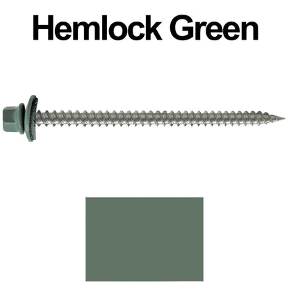 #9 x 3" Stainless Steel Metal Roofing Screws - Hex Washer Head - Self starting/self tapping - EPDM washer. Colored head.