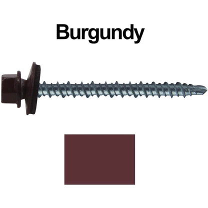 #10 x 2-1/2" Mini Driller Sheet Metal Roofing Screw - Hex Washer Head -  Self starting metal to wood siding screws. EPDM washer. Colored head.