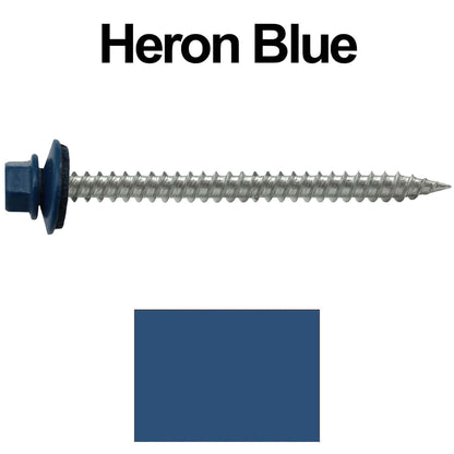 9 x 2-1/2" - Stainless Steel Metal Roofing Screws - Hex Washer Head -  Self starting metal to wood siding screws. EPDM washer. Colored head.