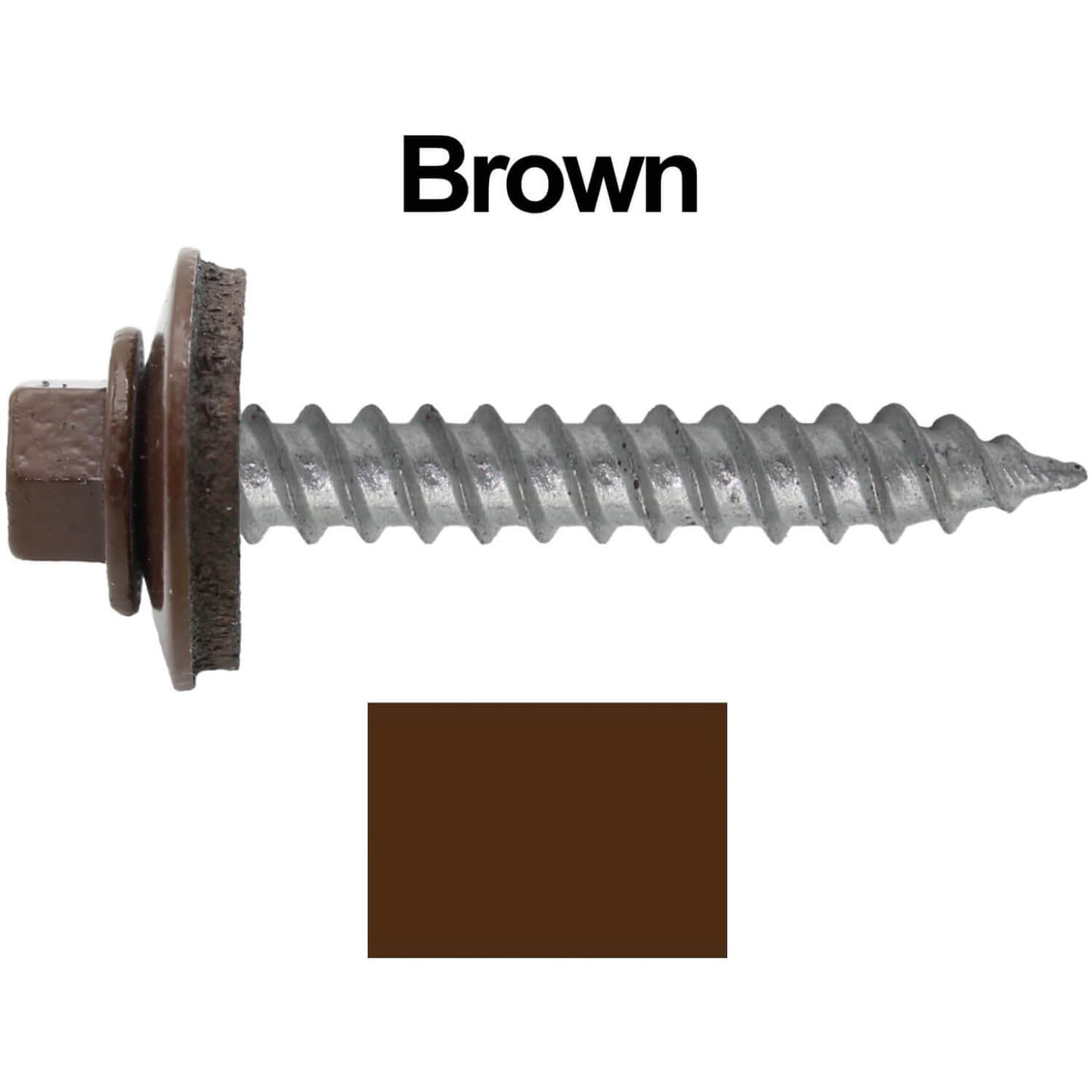 12 x 1-1/2"  Metal ROOFING SCREWS - Hex Washer Head - Self starting/self tapping - EPDM washer. Colored head.