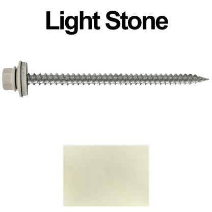 #9 x 3" Stainless Steel Metal Roofing Screws - Hex Washer Head - Self starting/self tapping - EPDM washer. Colored head.