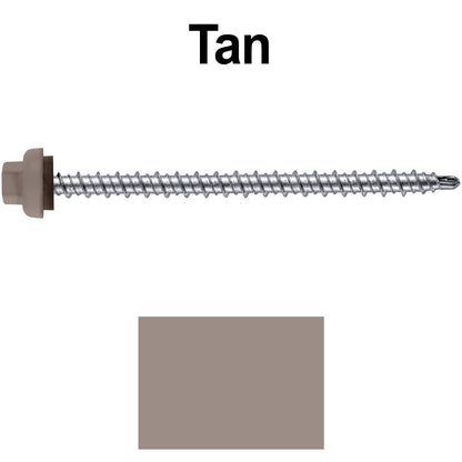 10 X 3" Zinc Aluminum Cap MINI-DRILLER Roofing Screws HI-LO THREAD Zinc Plated Carbon Steel Shank - EPDM Washer - Colored head