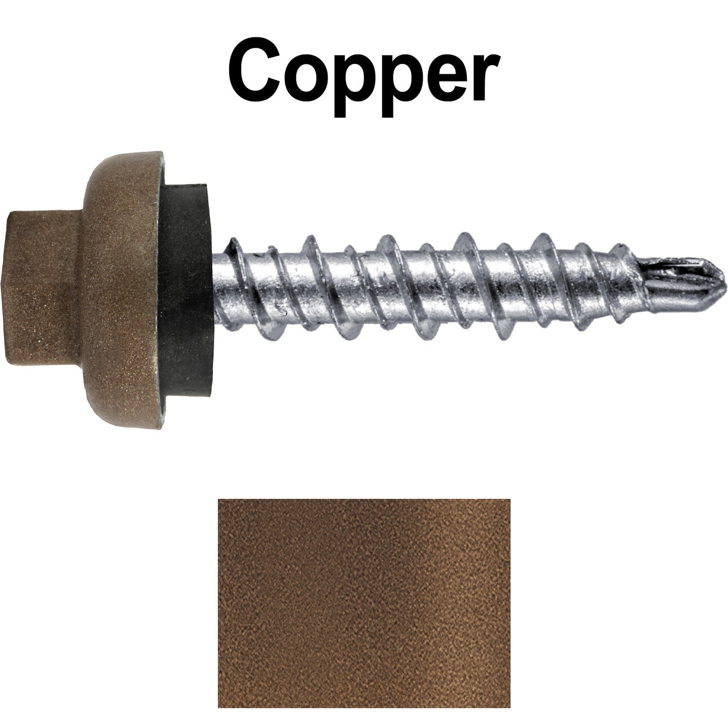 10 X 1" Zinc Aluminum Cap MINI-DRILLER Roofing Screws HI-LO THREAD Zinc Plated Carbon Steel Shank - EPDM Washer - Colored head