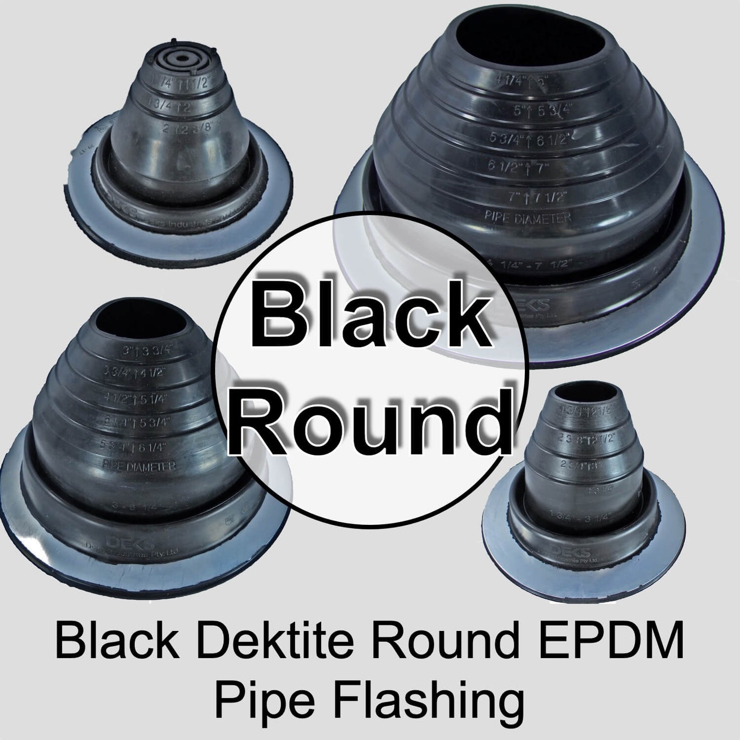 Dektite ROUND Black EPDM flexible Pipe Flashing, Roof Jack, Pipe Booting Flashing