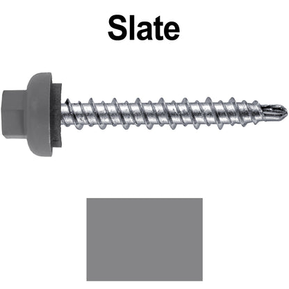 10 X 1-1/2” Zinc Aluminum Cap MINI-DRILLER Roofing Screws HI-LO THREAD Zinc Plated Carbon Steel Shank - EPDM Washer - Colored head
