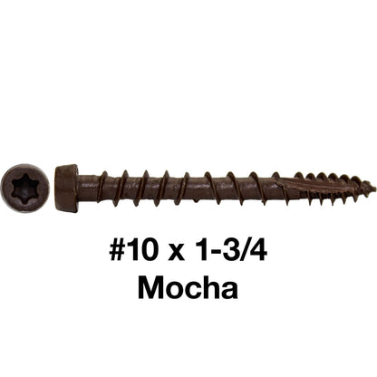 10 x 1-3/4"  Composite Decking Screws. Exterior Coated, Pressure Treated and ACQ Lumber Compatible. Use T20 Torx/Star Dive Bit