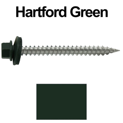 #9 x 2" Stainless Steel Metal Roofing Screws - Hex Washer Head - Self-Piercing (SP) tip metal to wood. EPDM washer. Colored head.