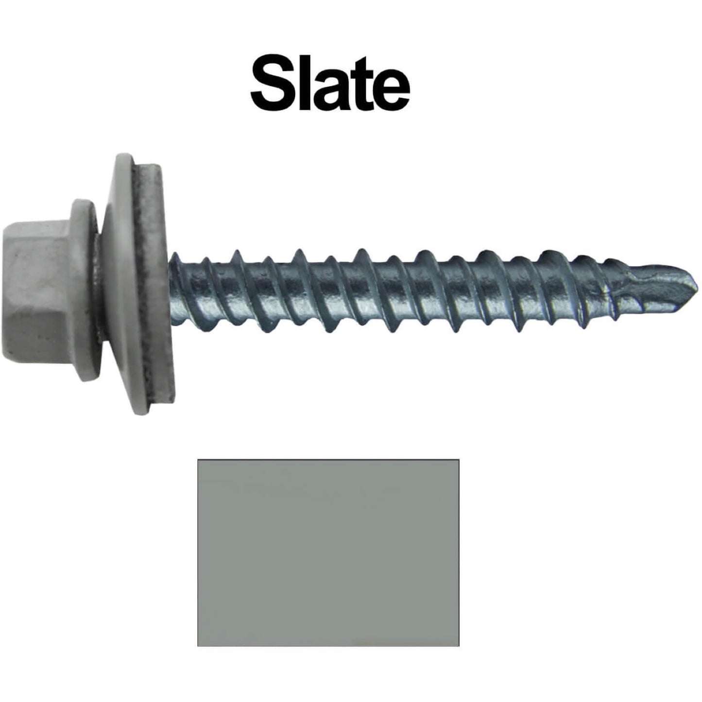 #10 x 1-1/2" Mini Driller Sheet Metal Roofing Screw - Hex Washer Head -  Self starting metal to wood siding screws. EPDM washer. Colored head.