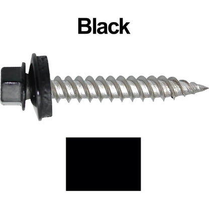 12 x 1-1/2" Stainless Steel Metal Roofing Screw - Hex Washer Head - Self starting/self tapping - EPDM washer. Colored head.