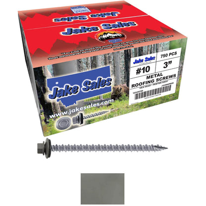#10 x 3" Metal ROOFING SCREWS - Hex Washer Head - Self starting/self tapping - EPDM washer. Colored head.