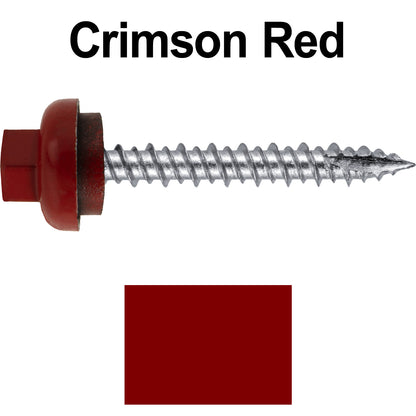 10 X 1-1/2" HI-LO Zinc Aluminum Cap Metal Roofing Screws - Hex Washer Head - Self starting/self tapping - EPDM washer. Colored head.