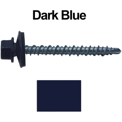 #10 x 2" Mini Driller Sheet Metal Roofing Screw - Hex Washer Head -  Self starting metal to wood siding screws. EPDM washer. Colored head.