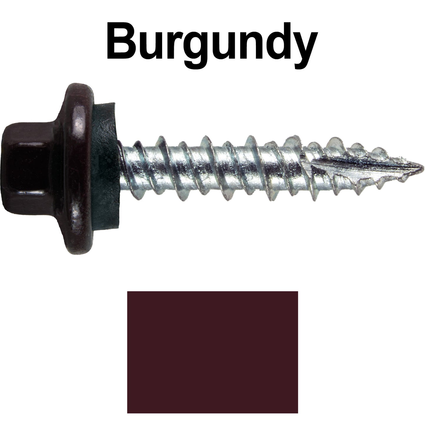 10 x 1" - STAINLESS HEX / ZINC Sheet Metal Roof Screw. Self starting metal to wood siding screws. EPDM washer. Colored head.