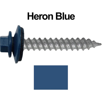 #12 x 1-1/2"  RE-GRIP METAL ROOFING SCREWS - Hex Washer Head - Self starting/self tapping - EPDM washer. Colored head.