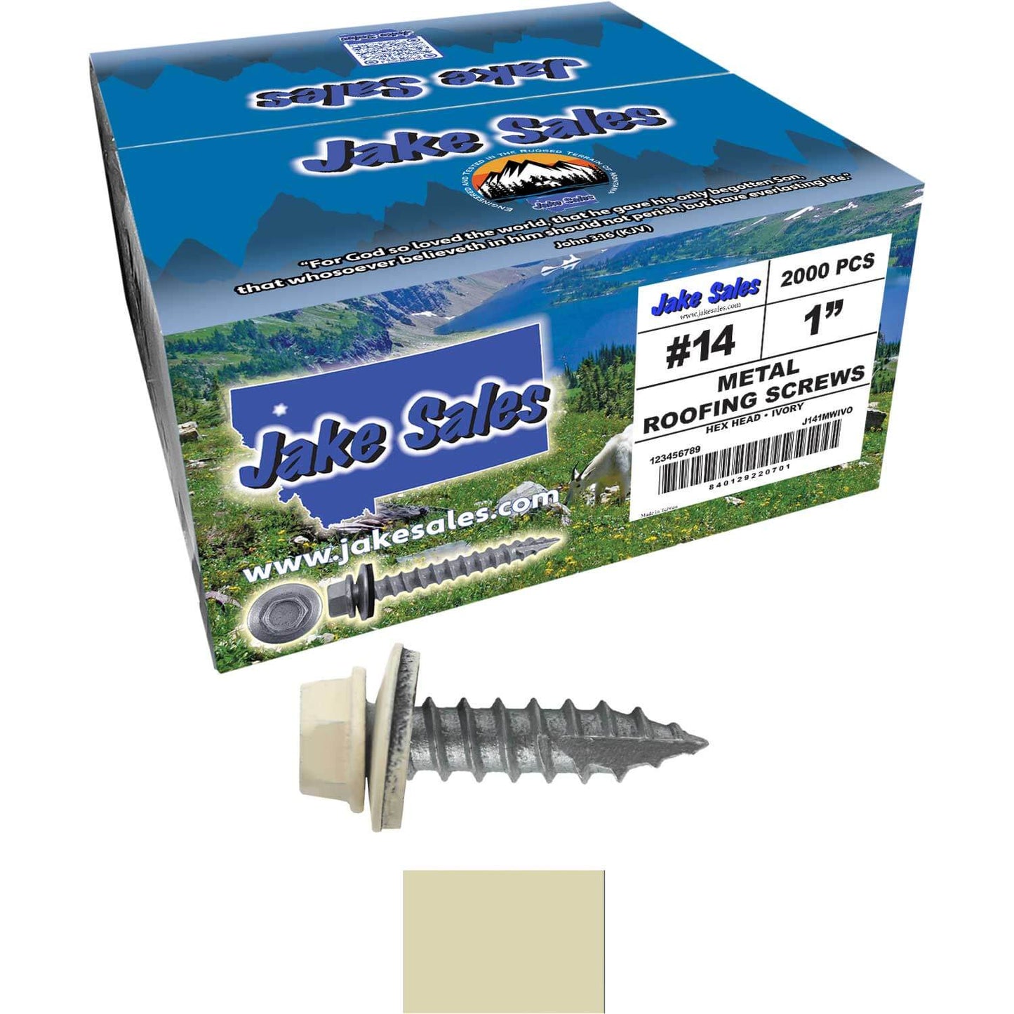 #14 x 1"  Metal ROOFING SCREWS - Hex Washer Head - Self starting/self tapping - EPDM washer. Colored head.
