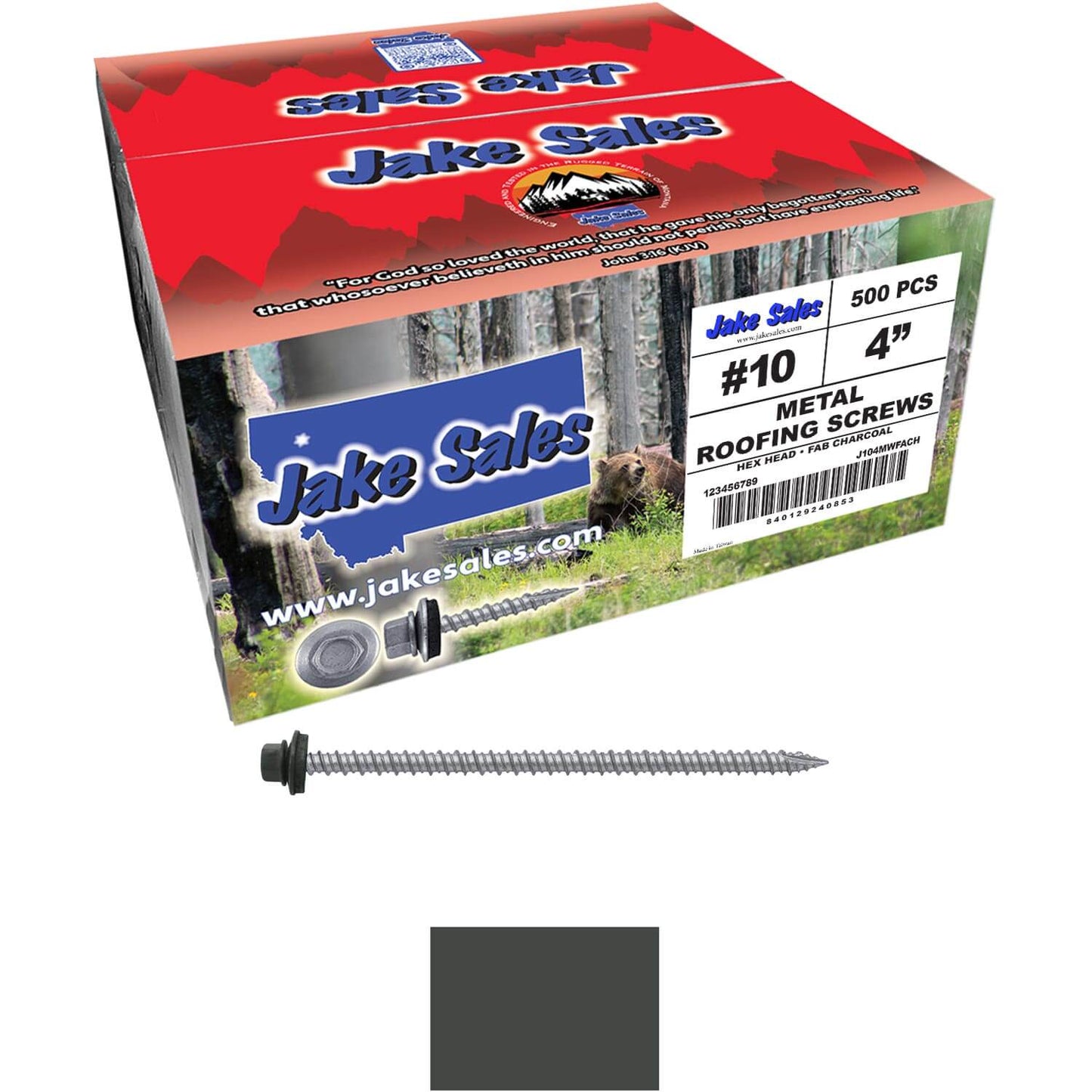 #10 x 4" Metal ROOFING SCREWS - Hex Washer Head - Self starting/self tapping - EPDM washer. Colored head.