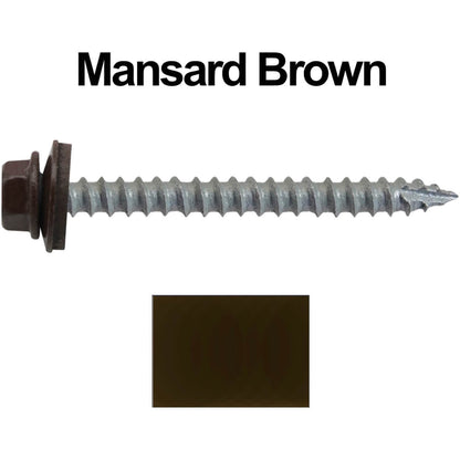 #14  x 2-1/2" Metal ROOFING SCREWS - Hex Washer Head - Self starting/self tapping - EPDM washer. Colored head.