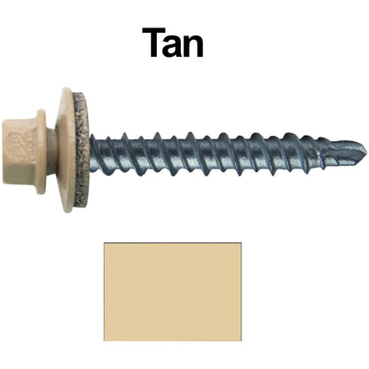 #10 x 1-1/2" Mini Driller Sheet Metal Roofing Screw - Hex Washer Head -  Self starting metal to wood siding screws. EPDM washer. Colored head.