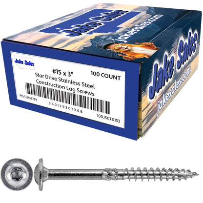 #15 Stainless Steel Construction Lag Screw  T-30 Torx/Star Drive Heavy Duty Lag Screw - Modified Truss Washer Head