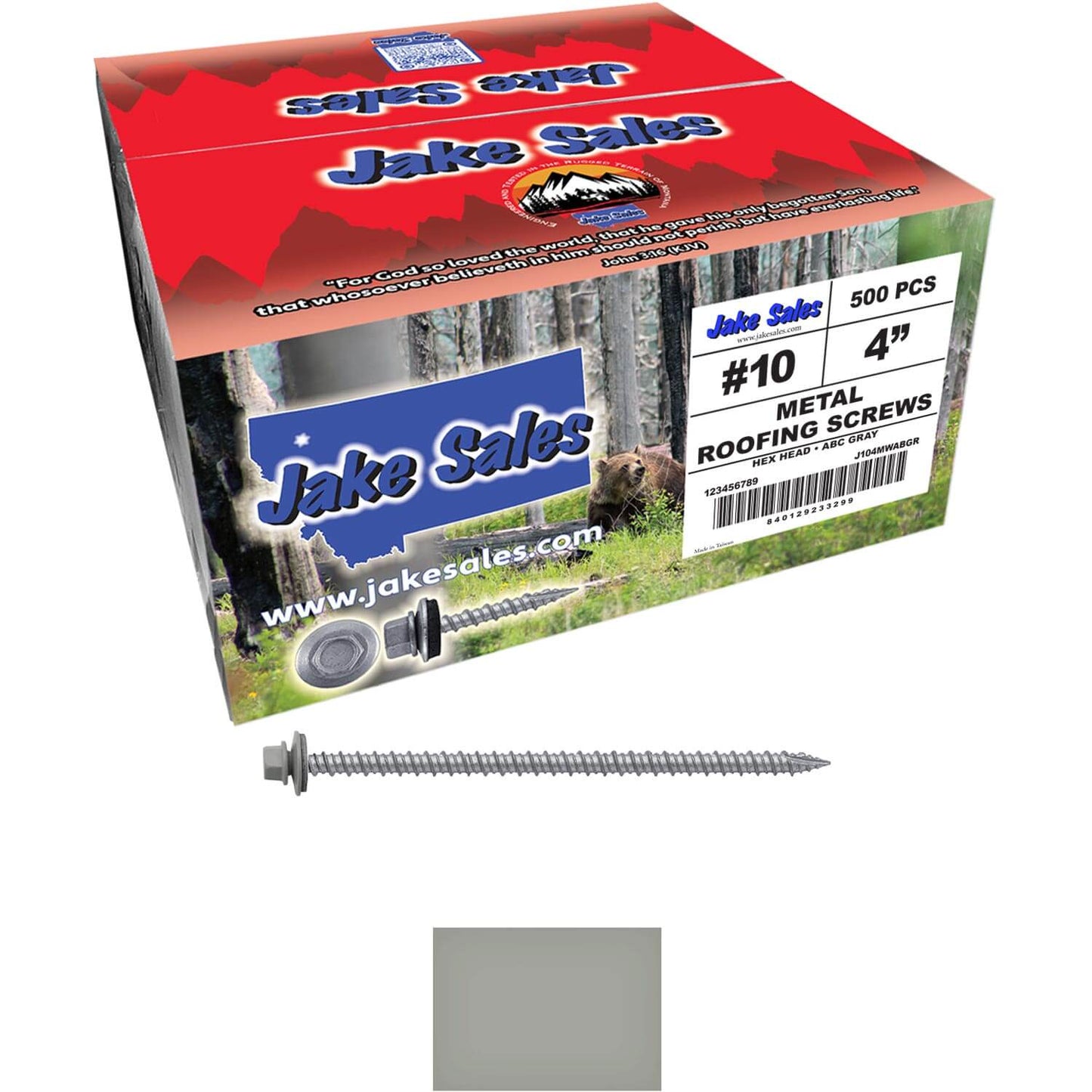 #10 x 4" Metal ROOFING SCREWS - Hex Washer Head - Self starting/self tapping - EPDM washer. Colored head.