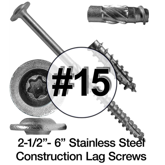 #15 Stainless Steel Construction Lag Screw  T-30 Torx/Star Drive Heavy Duty Lag Screw - Modified Truss Washer Head