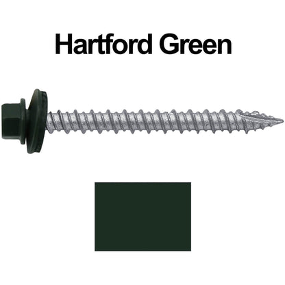 #10 x 2" Metal ROOFING SCREWS - Hex Washer Head - Self starting/self tapping - EPDM washer. Colored head.