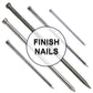 Finish Nails used for "finishing" projects and are non-structural in nature. Common uses for a finish nail are installing crown molding, baseboards, paneling and other projects