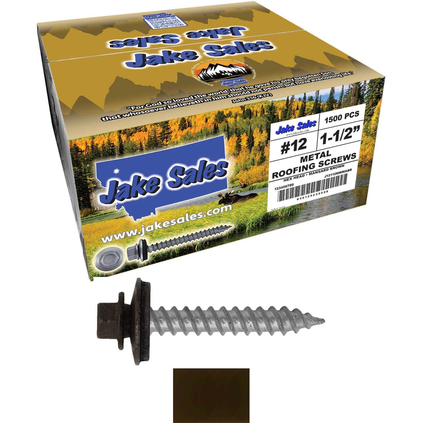 #12 x 1-1/2"  RE-GRIP METAL ROOFING SCREWS - Hex Washer Head - Self starting/self tapping - EPDM washer. Colored head.