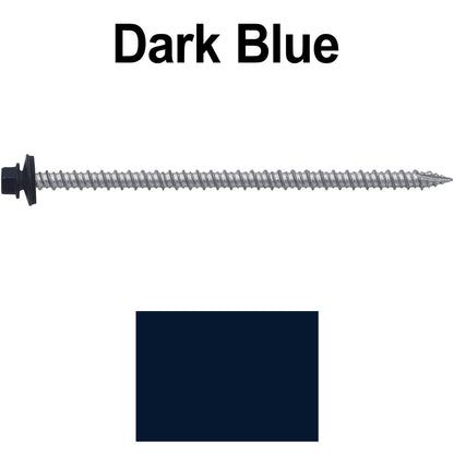 #10 x 4" Metal ROOFING SCREWS - Hex Washer Head - Self starting/self tapping - EPDM washer. Colored head.