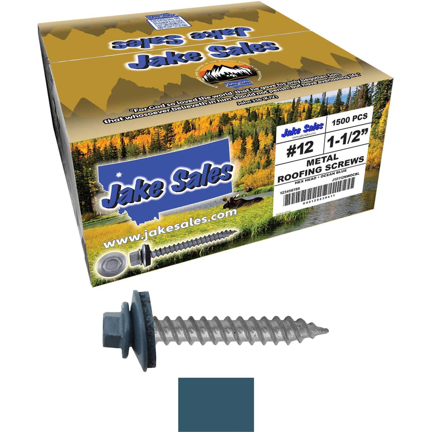 #12 x 1-1/2"  RE-GRIP METAL ROOFING SCREWS - Hex Washer Head - Self starting/self tapping - EPDM washer. Colored head.