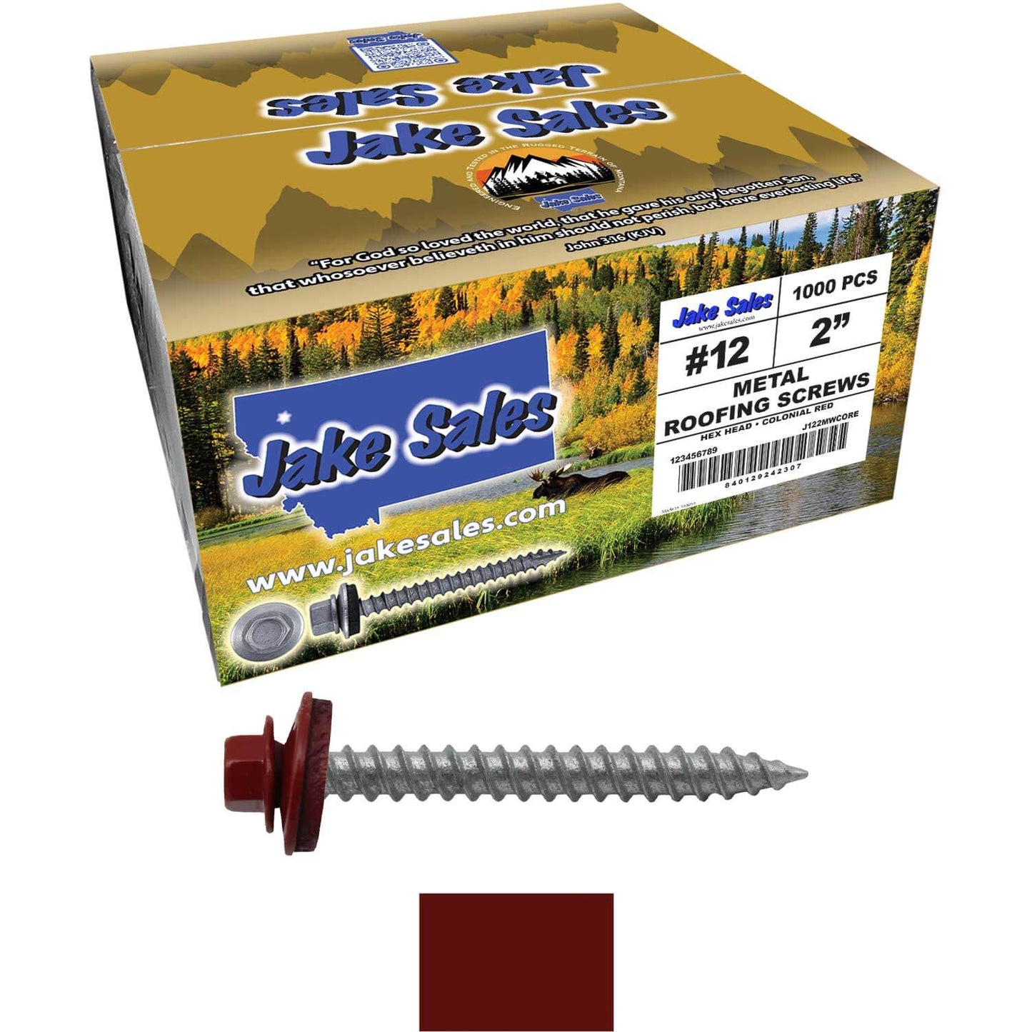 #12 x 2" RE-GRIP METAL ROOFING SCREWS - Hex Washer Head - Self starting/self tapping - EPDM washer. Colored head.